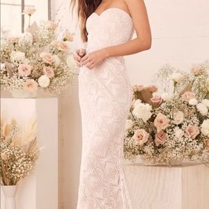 LuLu’s White Lace Strapless Mermaid Maxi Dress